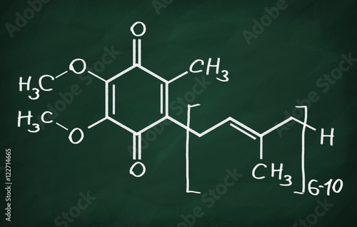 Structural model of Coenzyme Q10 on the blackboard.
