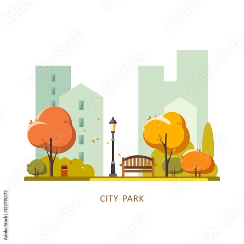 Public park in the City. Autumn. Vector illustration.