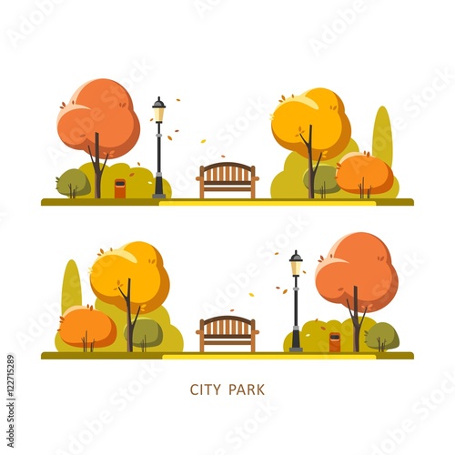 Public park. Autumn. Vector illustration.