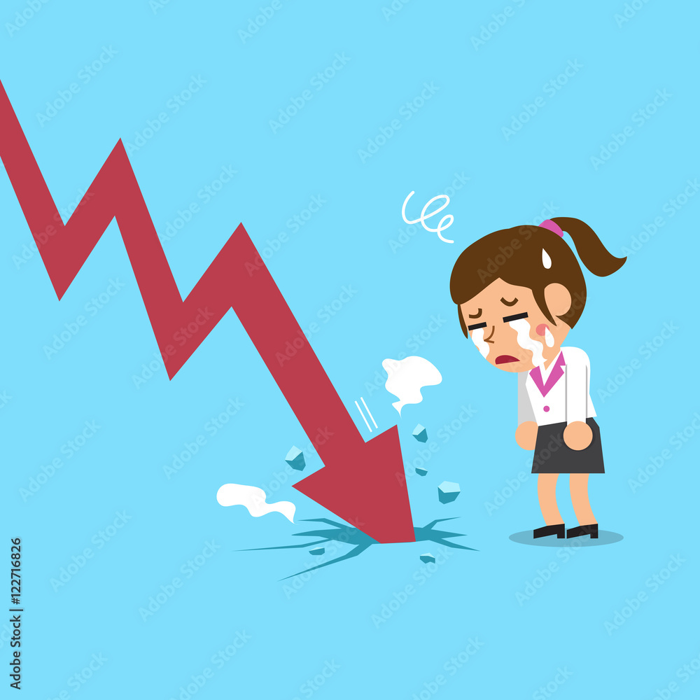 Cartoon businesswoman with red arrow