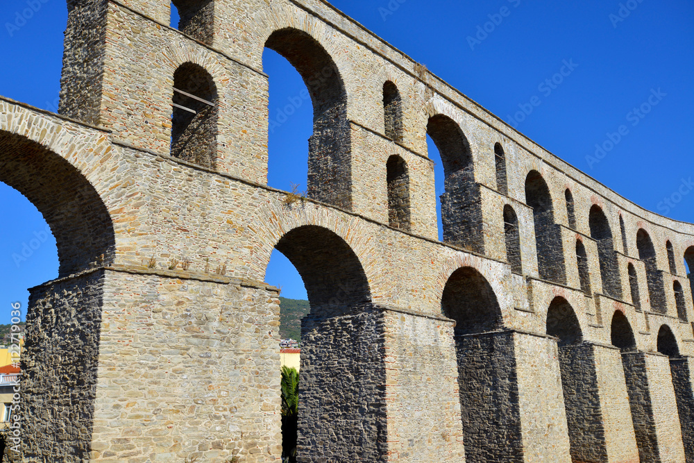 Old medieval aqueduct Kamares, Kavala, Greece