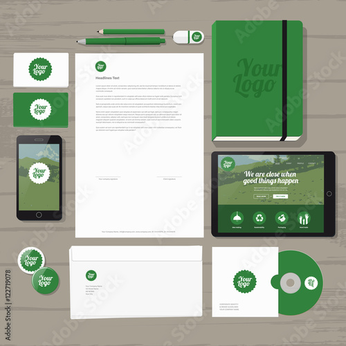 Corporate identity vector mockup with basic stationery set. Easy editable global colors & logo in symbols.