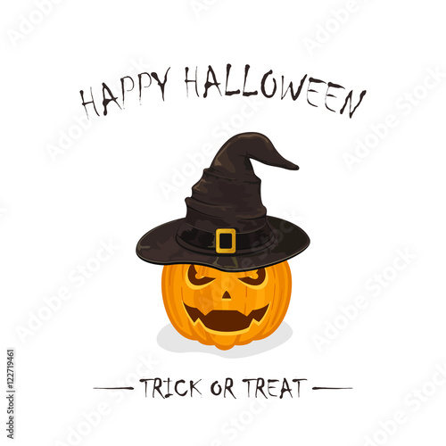 Halloween pumpkin in black witch hat
