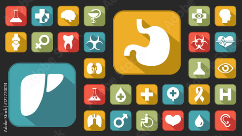 Medical icons set, vector buttons.