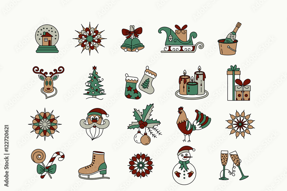 Christmas thin line icons set. Christmas thin line icons set.