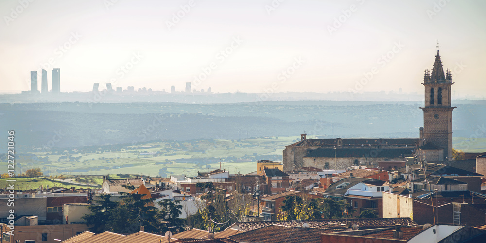 Fototapeta premium Panoramic view of Colmenar Viejo, a small town in Madrid, Spain