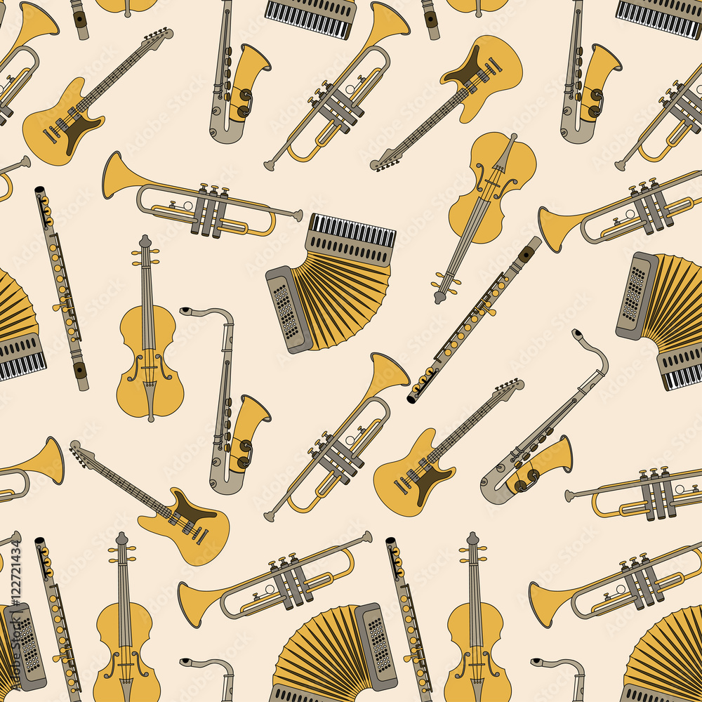 Fototapeta premium Seamless pattern with different music instruments.