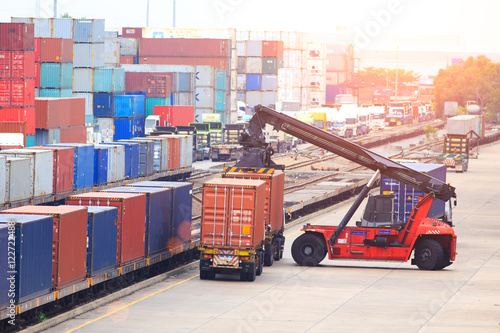 Photography Cargo containers in shipping yard for transportation, import,export, logistic industrial
