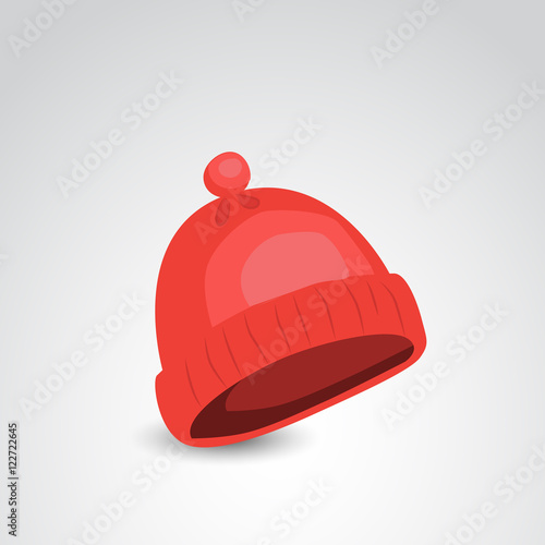 Red, wool, knit, winter hat vector icon. 
