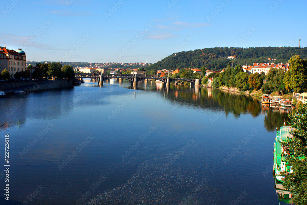 Prague, Czech Republic panorama with historic Charles Bridge and Vltava river