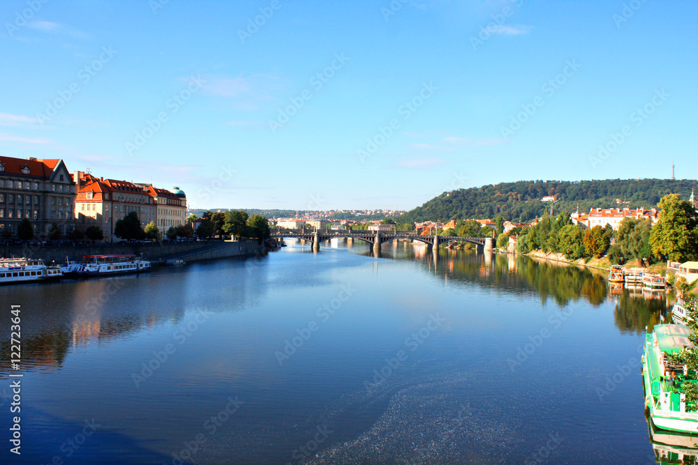 Prague, Czech Republic panorama with historic Charles Bridge and Vltava river