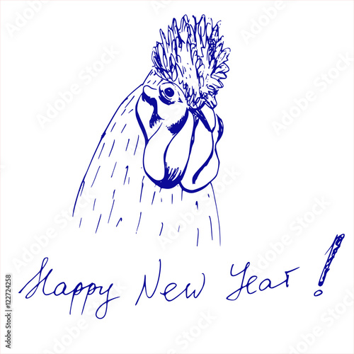 Rooster portrait hand drawn sketch  - new 2017 year