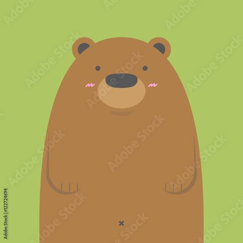 cute big brown bear on green background
