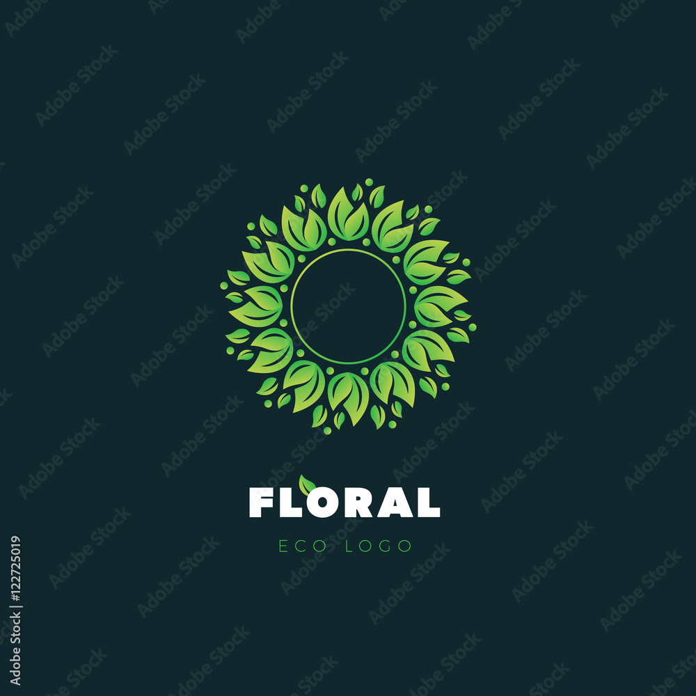 Fototapeta premium Vector organic logo with floral elements. Ecology concept logo