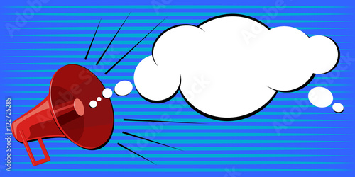 Speaker announces information. Stock Vector Pop Art on a blue background