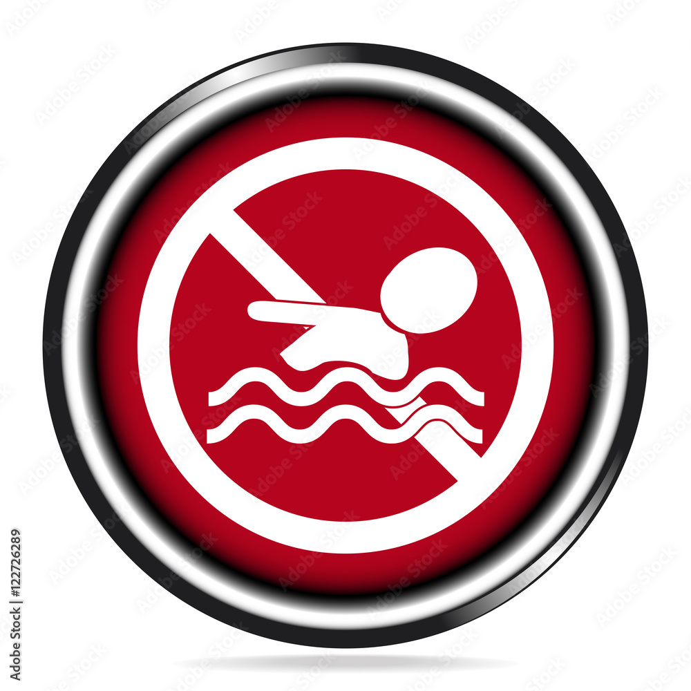 No swimming warning sign icon on red button illustration No swimming warning sign icon on red button illustration