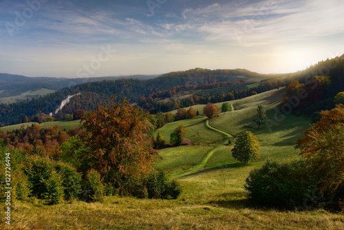 Beautiful view of sunrise in autumn Pieniny mountain