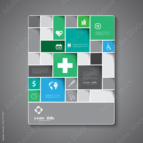 Medical icons. Brochure rectangle template