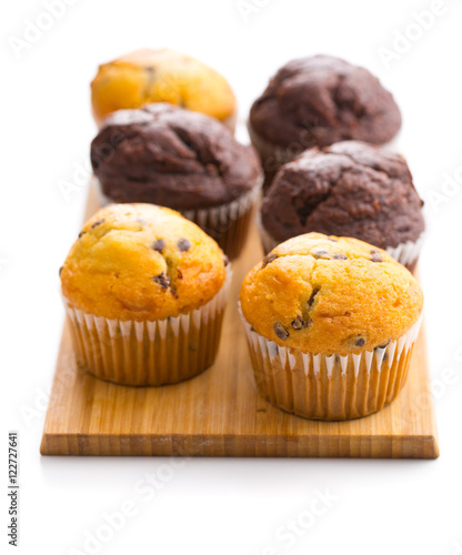 The tasty muffins with chocolate.