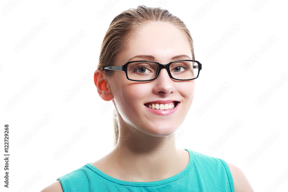 blonde woman with glasses