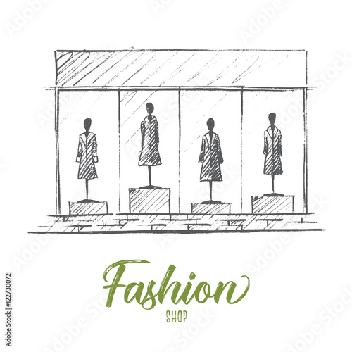 Mannequins in fashion shop - vector pencil sketch