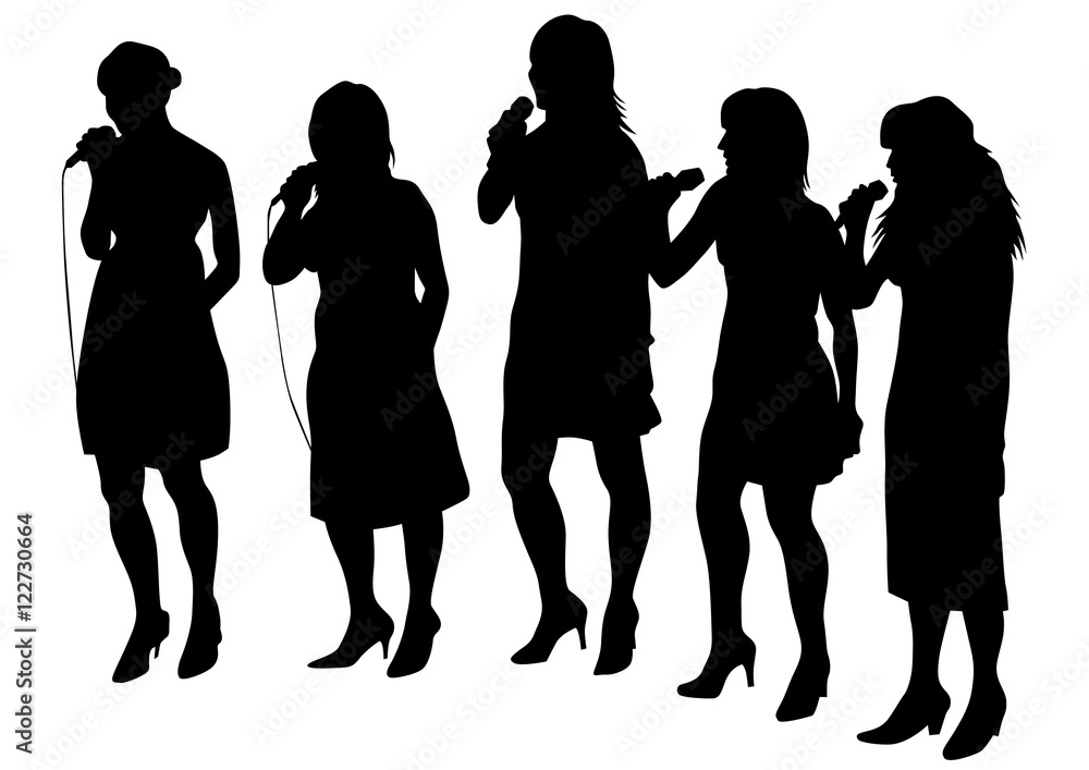 Women whit microphon of jazz music on white background