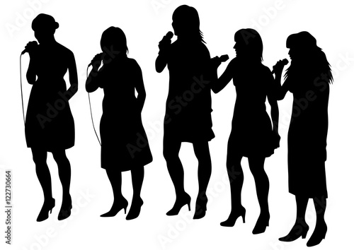 Women whit microphon of jazz music on white background