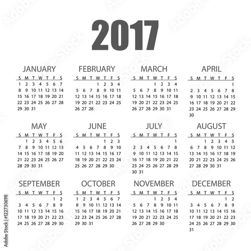 Calendar for the year 2017 in flat style