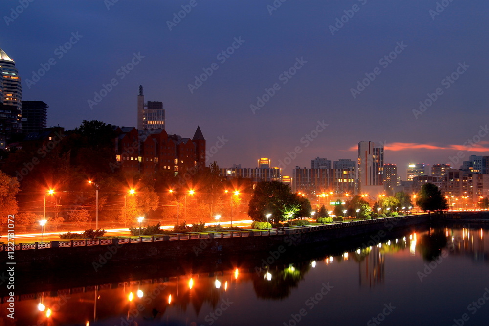 Dnepr, Ukraine, view of the city in evening. Dnepr, Ukraine, view of the city in evening.