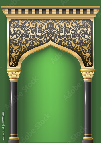 Fairytale Oriental, Indian or Arabian arch, background for cover, invitation cards. Vector graphics