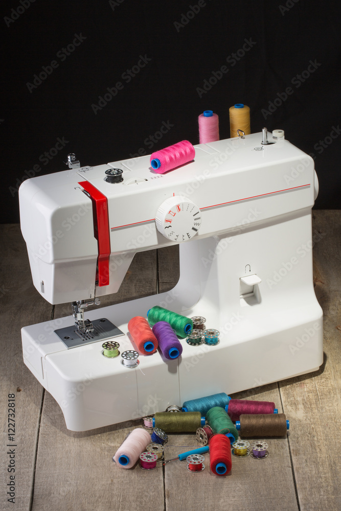 sewing machine and item of clothing.