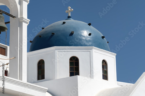 Blue dome of church on Santorini island, Greece