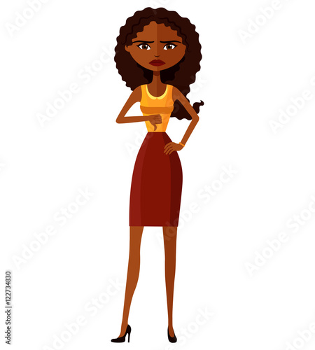 Disappointed african american business woman frowning character cartoo vector.