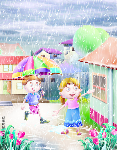 Boy and girl in Rain