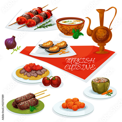 Turkish cuisine meat and vegetable dishes icon