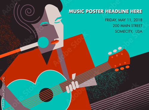 Unusual guitar player poster, ideal for music gig announcements   