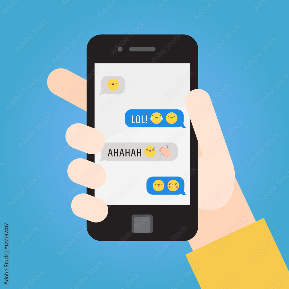 Smartphone in hand. Messages with emoji. Part three. Smartphone in hand. Messages with emoji. Part three.