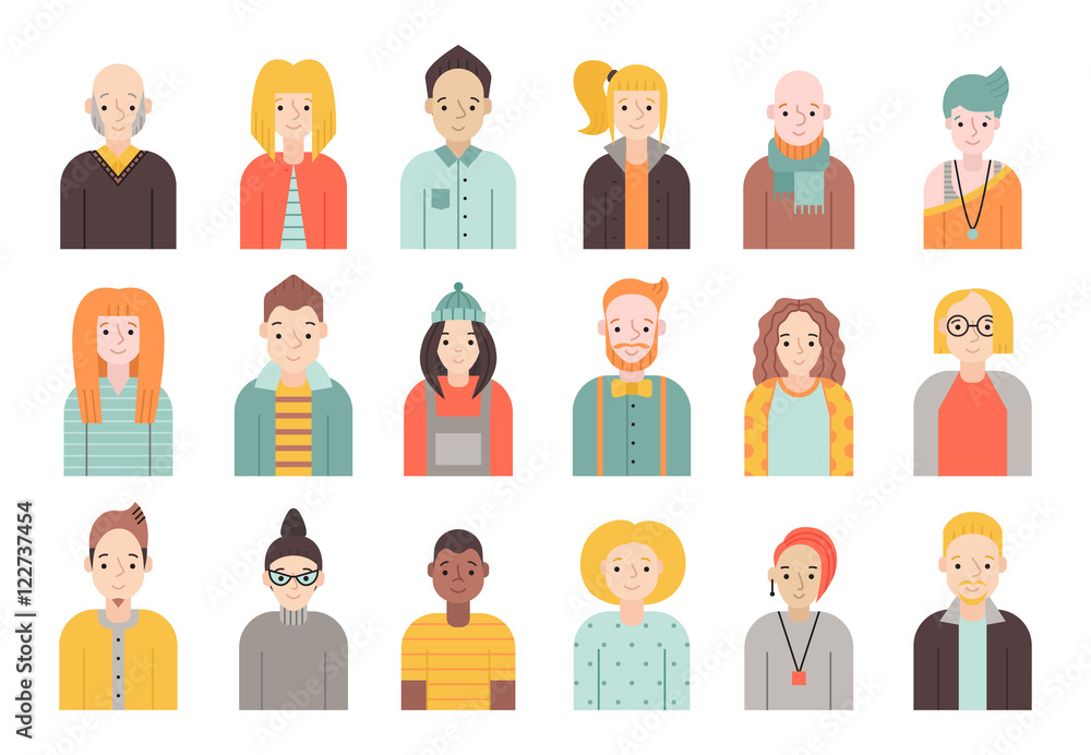 People flat icons vector set (men and women). Part two. People flat icons vector set (men and women). Part two.