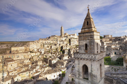 Bell tower of Chiesa di San Pietro Barisano, view over Sasso Barisano, Matera, Basilicata, Puglia photo