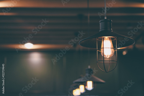 Light, design and interior. Vintage metallic lanterns.