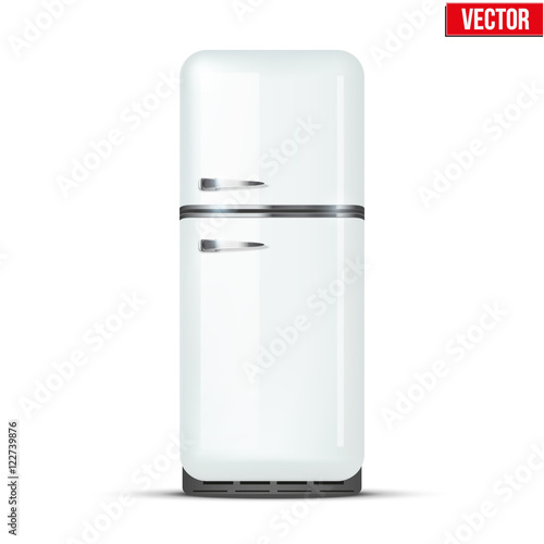 Retro Fridge refrigerator in white color. Household appliances. Vector isolated on white background