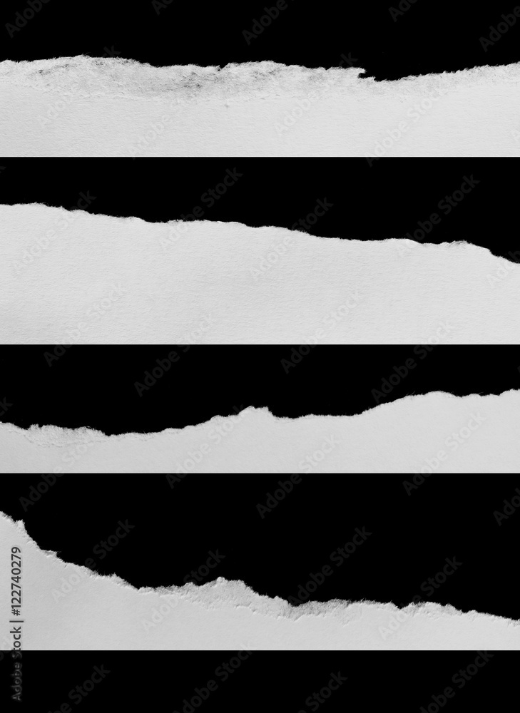 torn or ripped pieces of paper in black background - obrazy, fototapety, plakaty 
