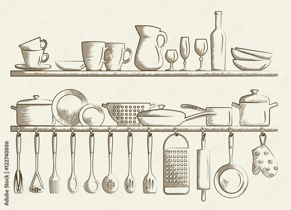 Kitchen items sketches Stock Vector Image & Art - Alamy