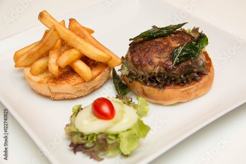 burger And Fries with vegetables
