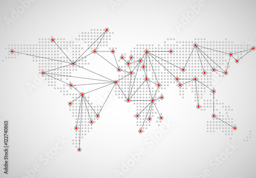 World map connection, abstract dotted background, social media network