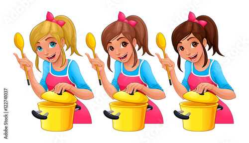 Girl with spoon is cooking