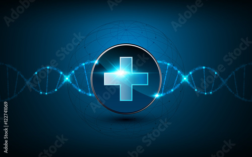 vector medical health care logo concept tech sci fi dna helix design background photo