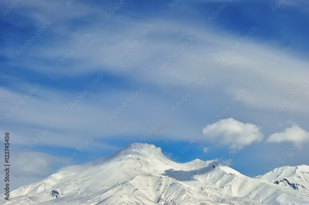 Winter view of eruption active Klyuchevskoy Volcano Winter view of eruption active Klyuchevskoy Volcano