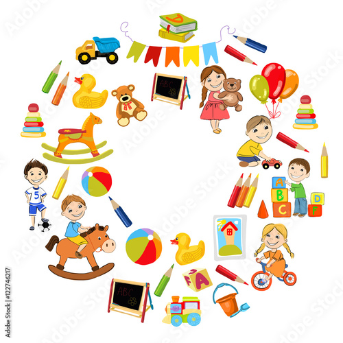 Vector kindergarten pattern with boys and girls