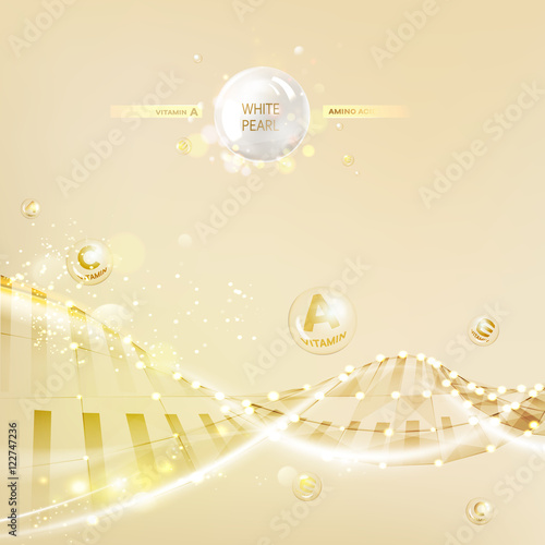 Concept Skin Care Cosmetic. Regenerate cream and Vitamin Background. Sepia banner with a DNA molecule of polygons. Vector illustration.